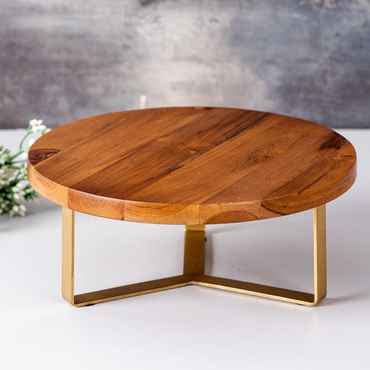 Acacia Wood Cake Stand Gold - J.L.HOME DECOR