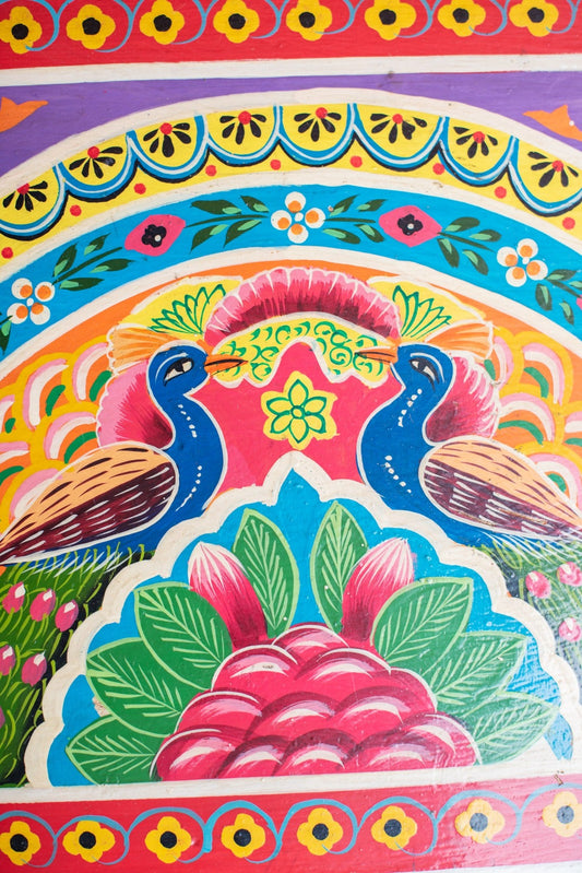 Handpainted Peacock Side Table for Bedroom | Bedside Table with Drawers | Wooden Rajasthani Bedside - J.L.HOME DECOR