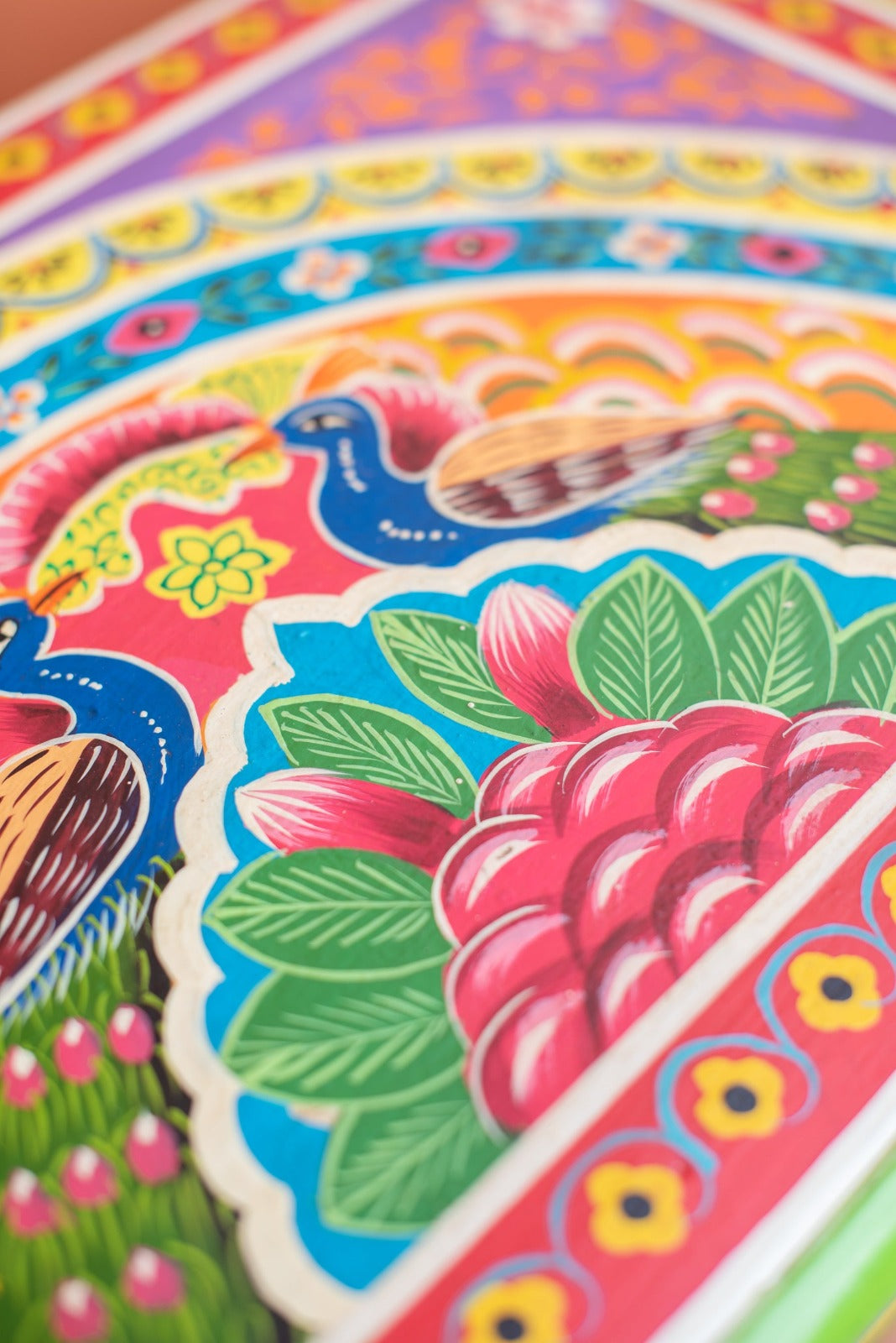 Handpainted Peacock Side Table for Bedroom | Bedside Table with Drawers | Wooden Rajasthani Bedside - J.L.HOME DECOR