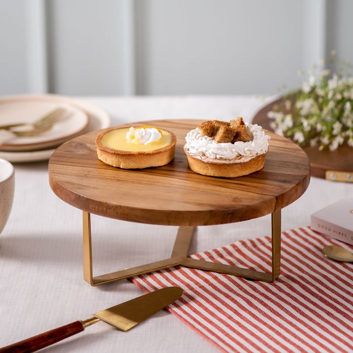 Acacia Wood Cake Stand Gold - J.L.HOME DECOR