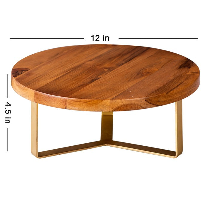 Acacia Wood Cake Stand Gold - J.L.HOME DECOR