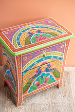 Handpainted Peacock Side Table for Bedroom | Bedside Table with Drawers | Wooden Rajasthani Bedside - J.L.HOME DECOR