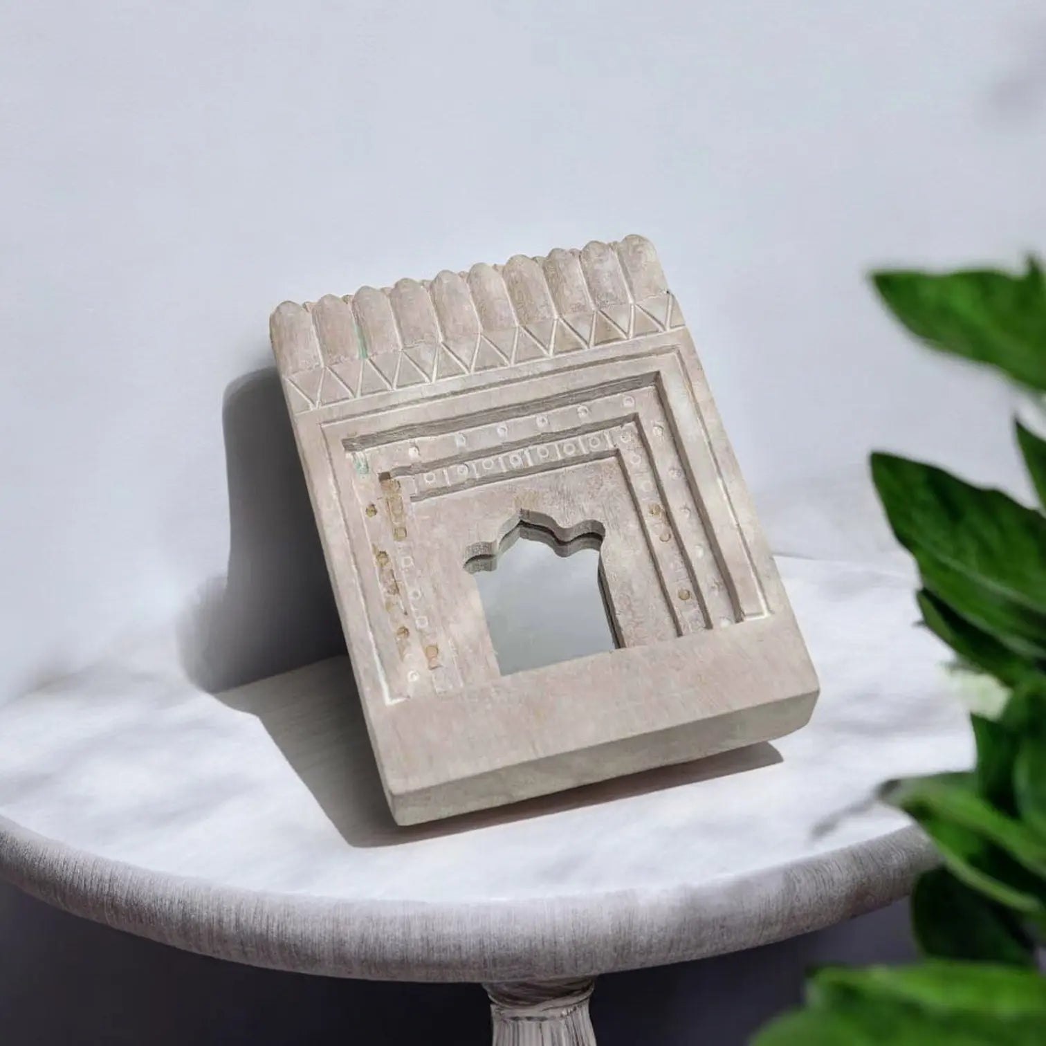 Temple Mirror White Hand Carved Mirror  architectural design jlhomedecor2021.myshopify.com