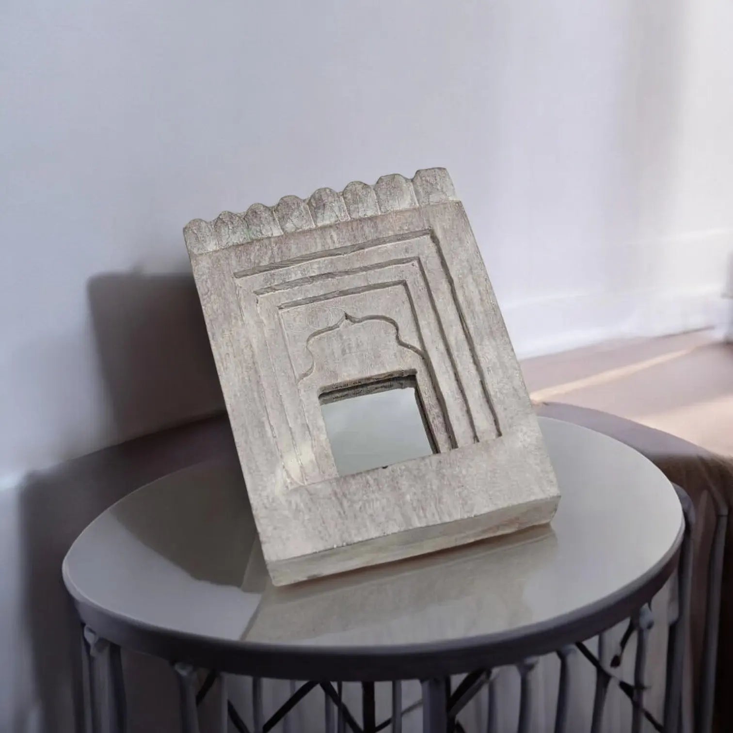 Temple Mirror White Hand-Carved Mirror  architectural design jlhomedecor2021.myshopify.com