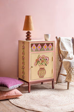 Jaipur Style Hand Painted Mango Wood Cabinet | Bedside Table with Drawers | Wooden Rajasthani Bedside - J.L.HOME DECOR