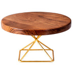Round Teak Wood Cake Stand Gold - J.L.HOME DECOR