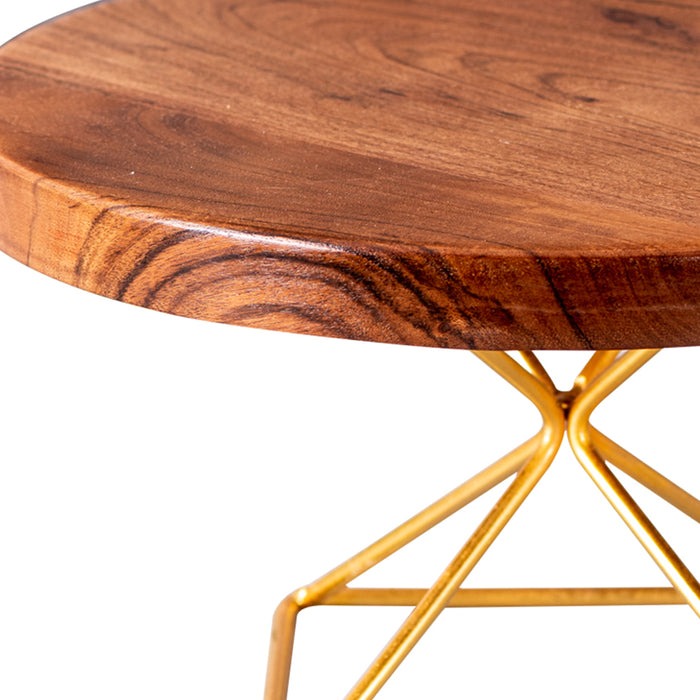 Round Teak Wood Cake Stand Gold - J.L.HOME DECOR