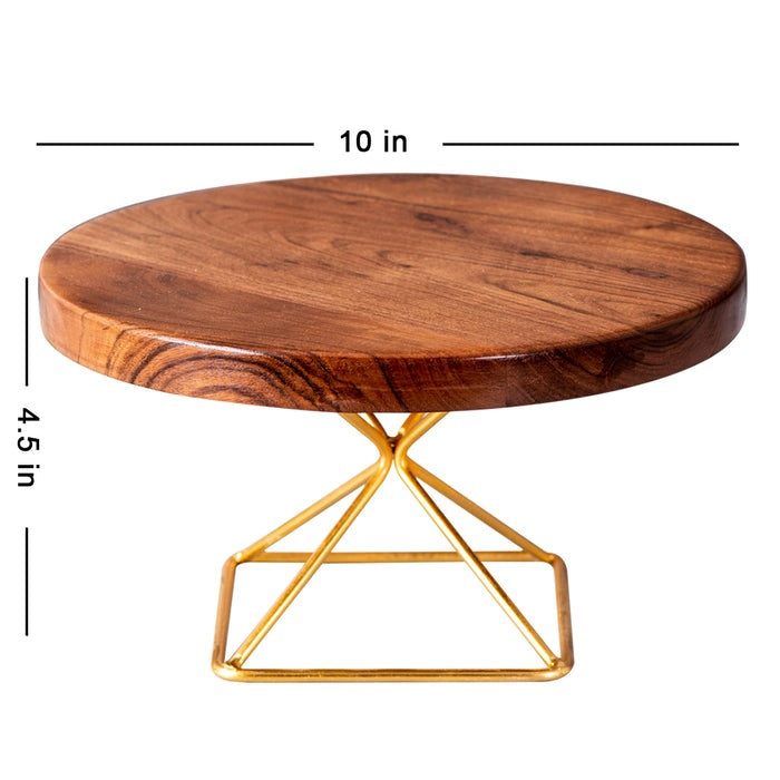 Round Teak Wood Cake Stand Gold - J.L.HOME DECOR