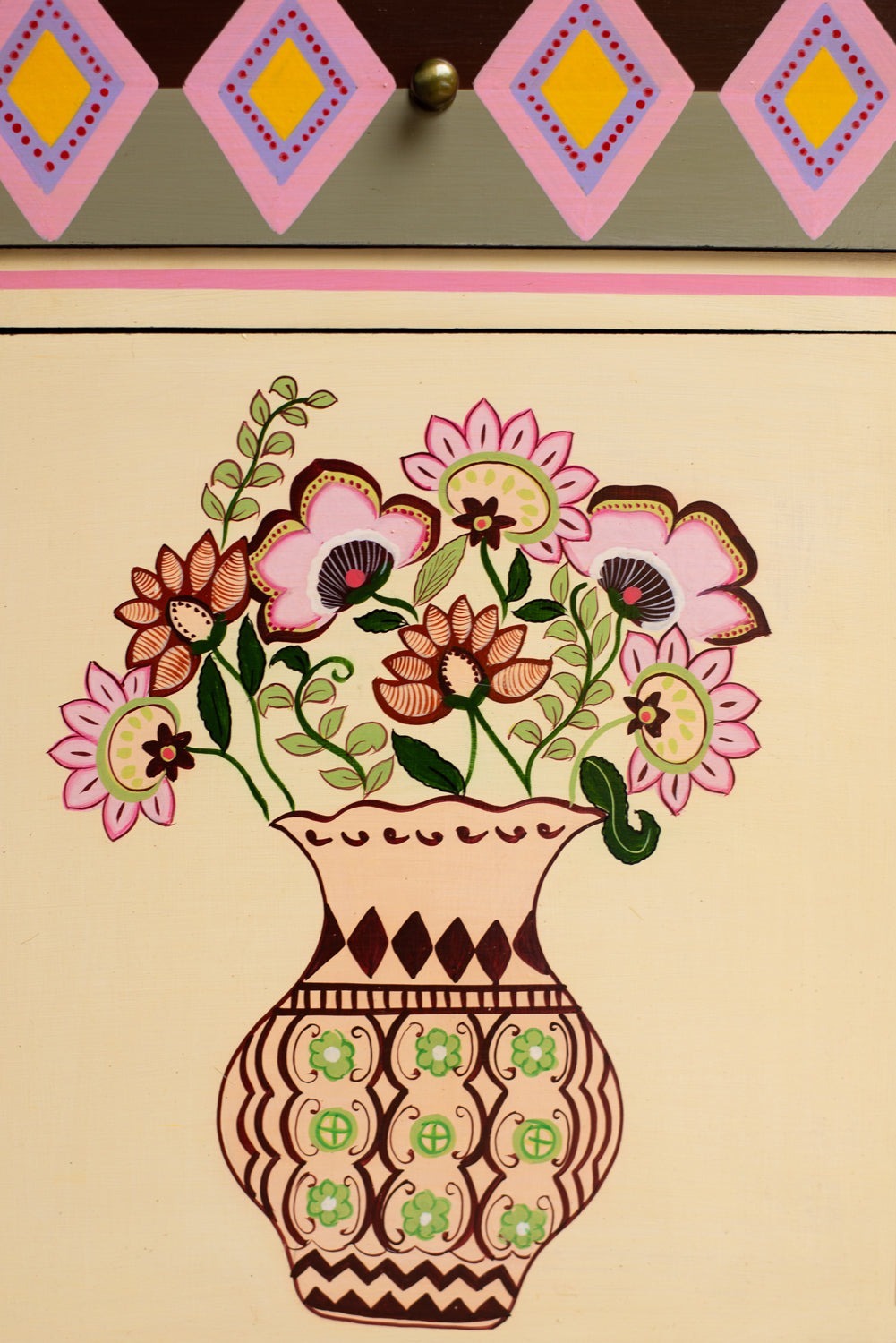Jaipur Style Hand Painted Mango Wood Cabinet | Bedside Table with Drawers | Wooden Rajasthani Bedside - J.L.HOME DECOR