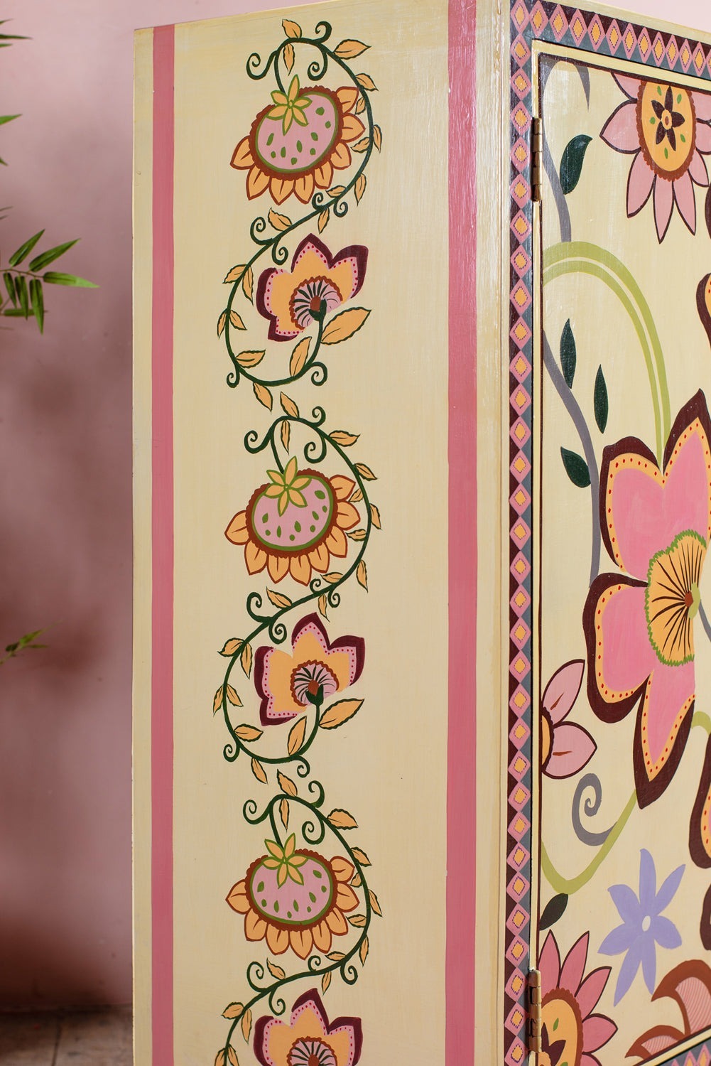 Jaipur Style Hand Painted Mango Wood Cabinet | Bedside Table with Drawers | Wooden Rajasthani Bedside - J.L.HOME DECOR