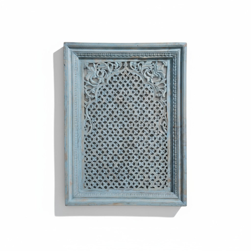 Hand‑Carved Floral Wall Panel — Indian Mango Wood, Distressed Brown, 105 × 75 Cms