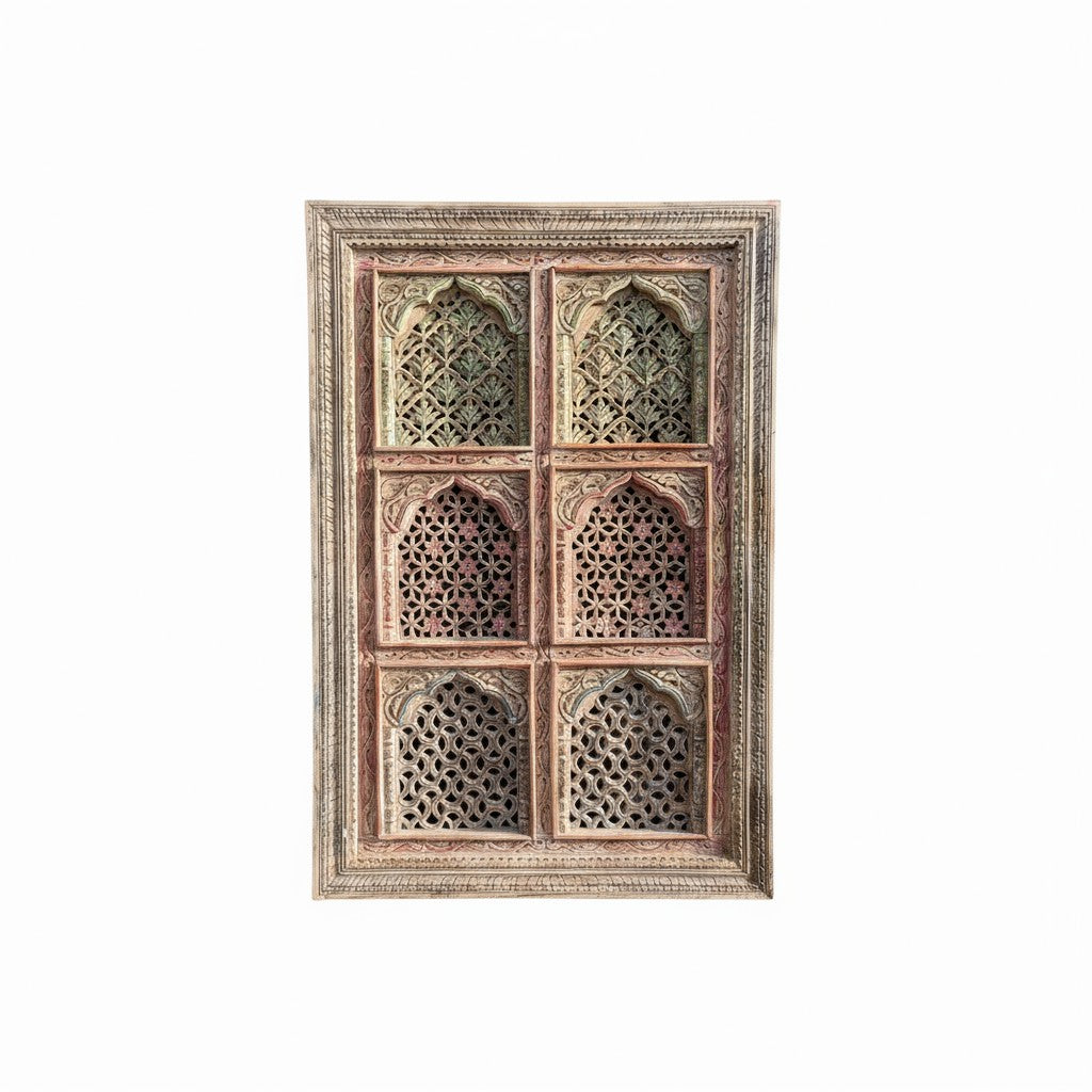 Hand‑Carved Floral Wall Panel — Indian Mango Wood, Distressed Finish, 180 × 120 cms