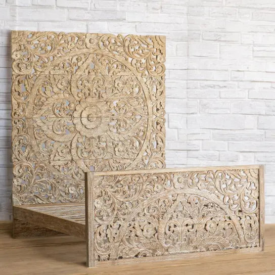 Flower Hand Carved Taj King Bed | wood carving bed | wooden carving furniture design | double bed designs in wood Bed  4 6 bed​ jlhomedecor2021.myshopify.com