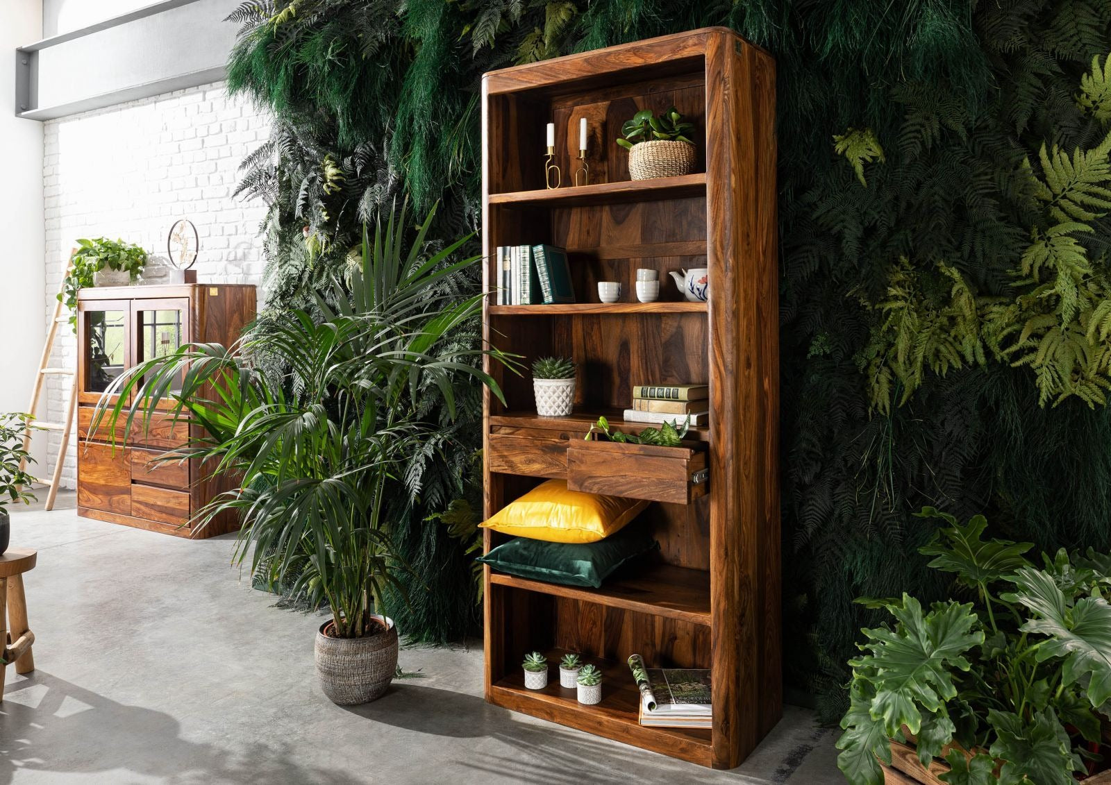 Shelf Sheesham 88x40x205 walnut | Wooden Bookshelf