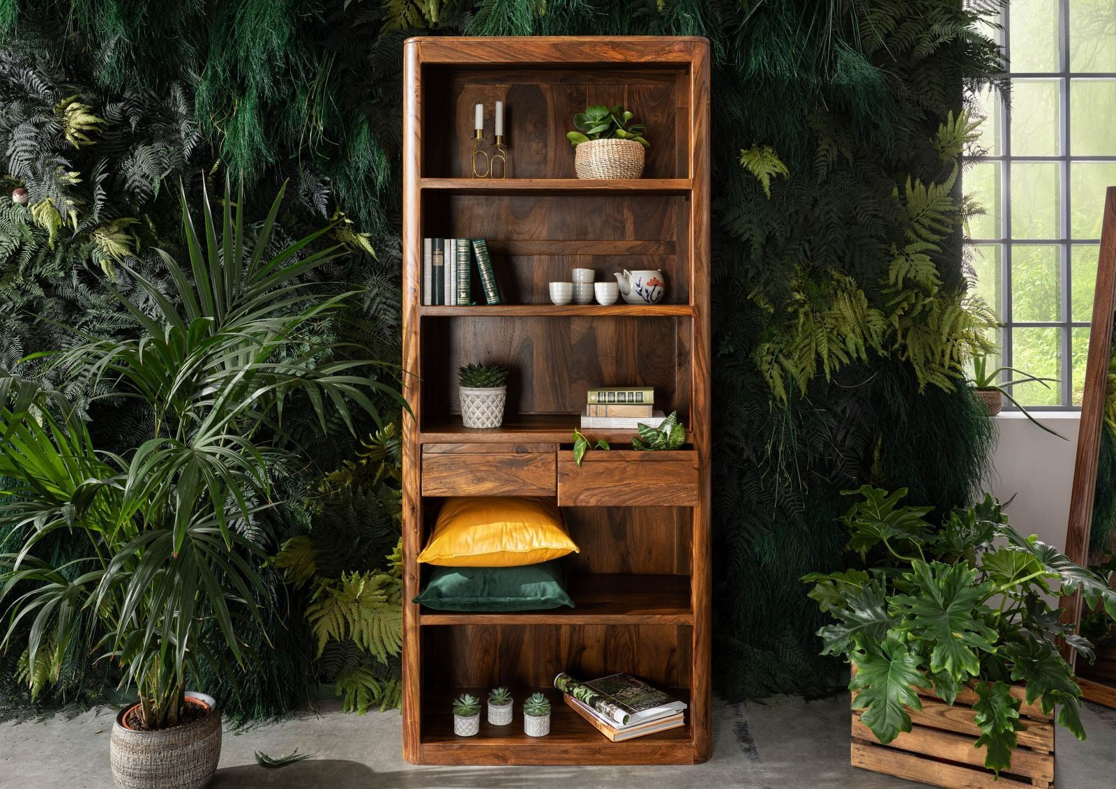 Shelf Sheesham 88x40x205 walnut | Wooden Bookshelf