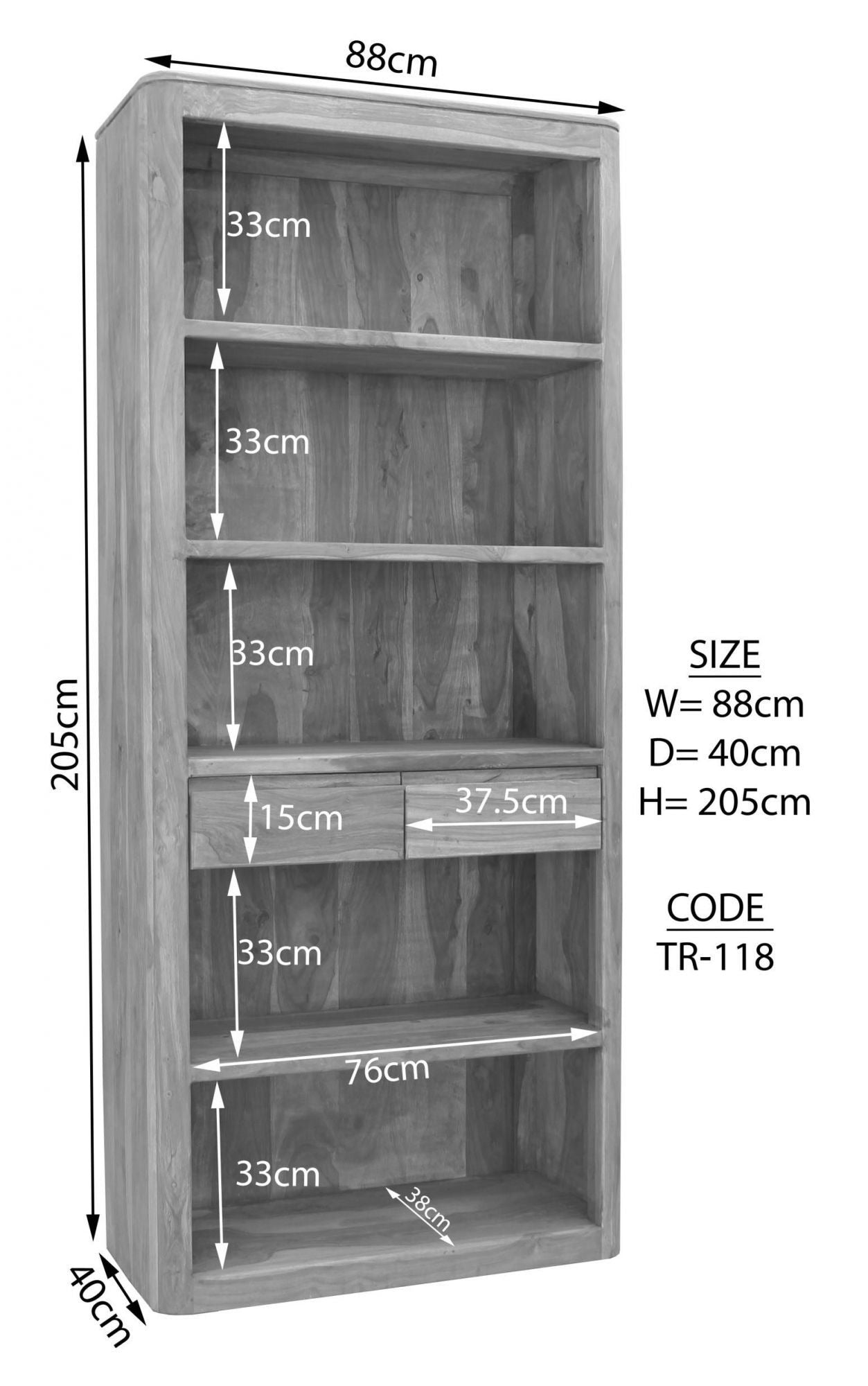 Shelf Sheesham 88x40x205 walnut | Wooden Bookshelf