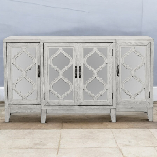 Grey Glass 4 Door Solid Wood Cabinet