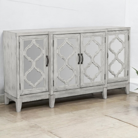 Grey Glass 4 Door Solid Wood Cabinet