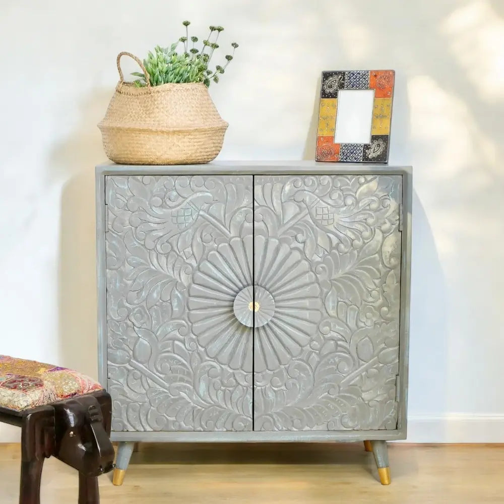 Mina Hand Carving Two Door Cabinet - Living Furn India cabinet  and small display cabinet. jlhomedecor2021.myshopify.com