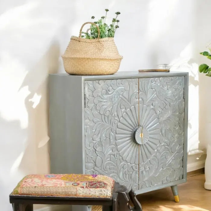 Mina Hand Carving Two Door Cabinet - Living Furn India cabinet  and small display cabinet. jlhomedecor2021.myshopify.com