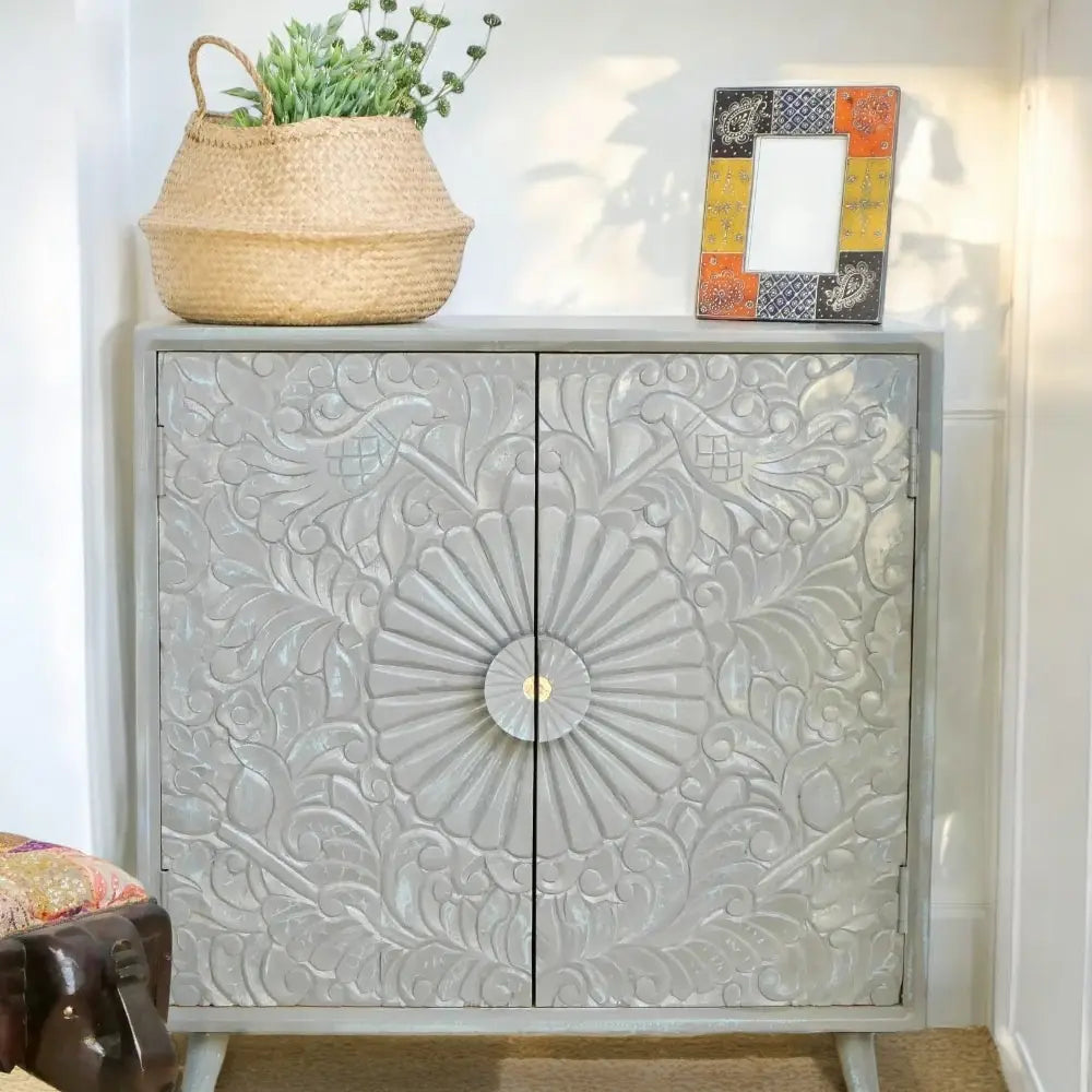 Mina Hand Carving Two Door Cabinet - Living Furn India cabinet  and small display cabinet. jlhomedecor2021.myshopify.com