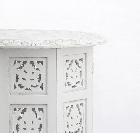 Handcarved Solid Wood End Table