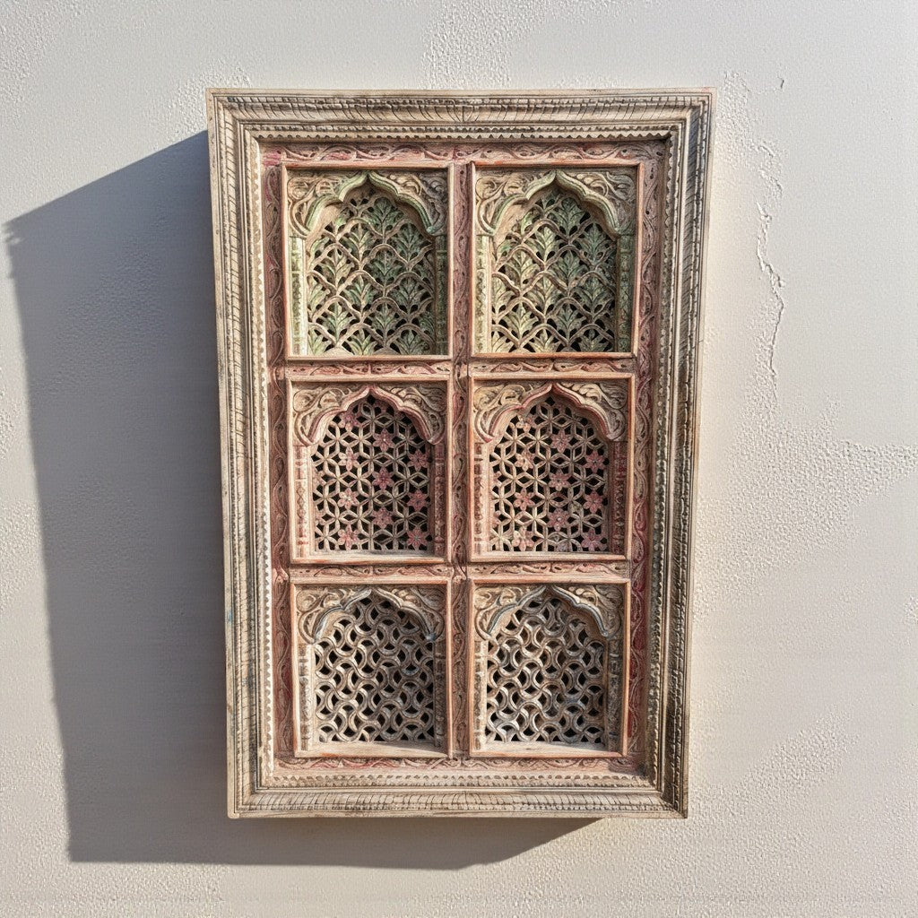Hand‑Carved Floral Wall Panel — Indian Mango Wood, Distressed Finish, 180 × 120 cms