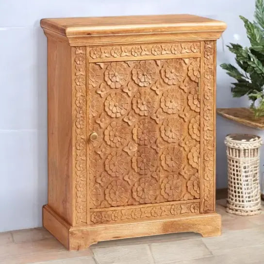Hand Carved Floral Bedside Table Bedside Table  Artisan Craftsmanship jlhomedecor2021.myshopify.com