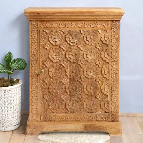 Hand Carved Floral Bedside Table Bedside Table  Artisan Craftsmanship jlhomedecor2021.myshopify.com