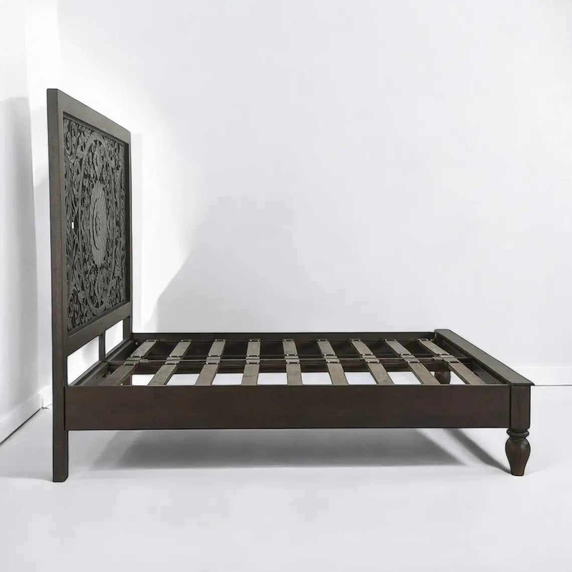Mandala Carved Bed | Handcrafted Mango Wood Bed with Intricate Headboard | King & Queen Sizes | Living Furn India Bed  artisan bed jlhomedecor2021.myshopify.com