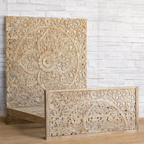 Flower Hand Carved Taj King Bed