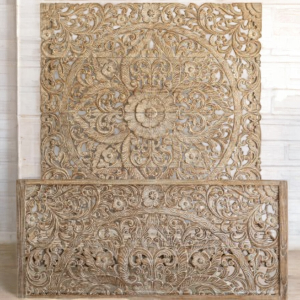 Flower Hand Carved Taj King Bed