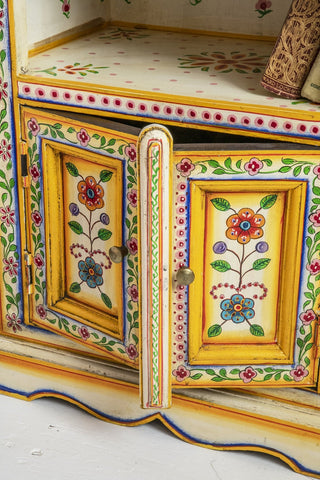 Indian Wooden Handmade Cream & Yellow Hand Painted Bedside Table, Home Decor Table,Bedroom Table,Side Table By J.L.HOME DECOR - J.L.HOME DECOR
