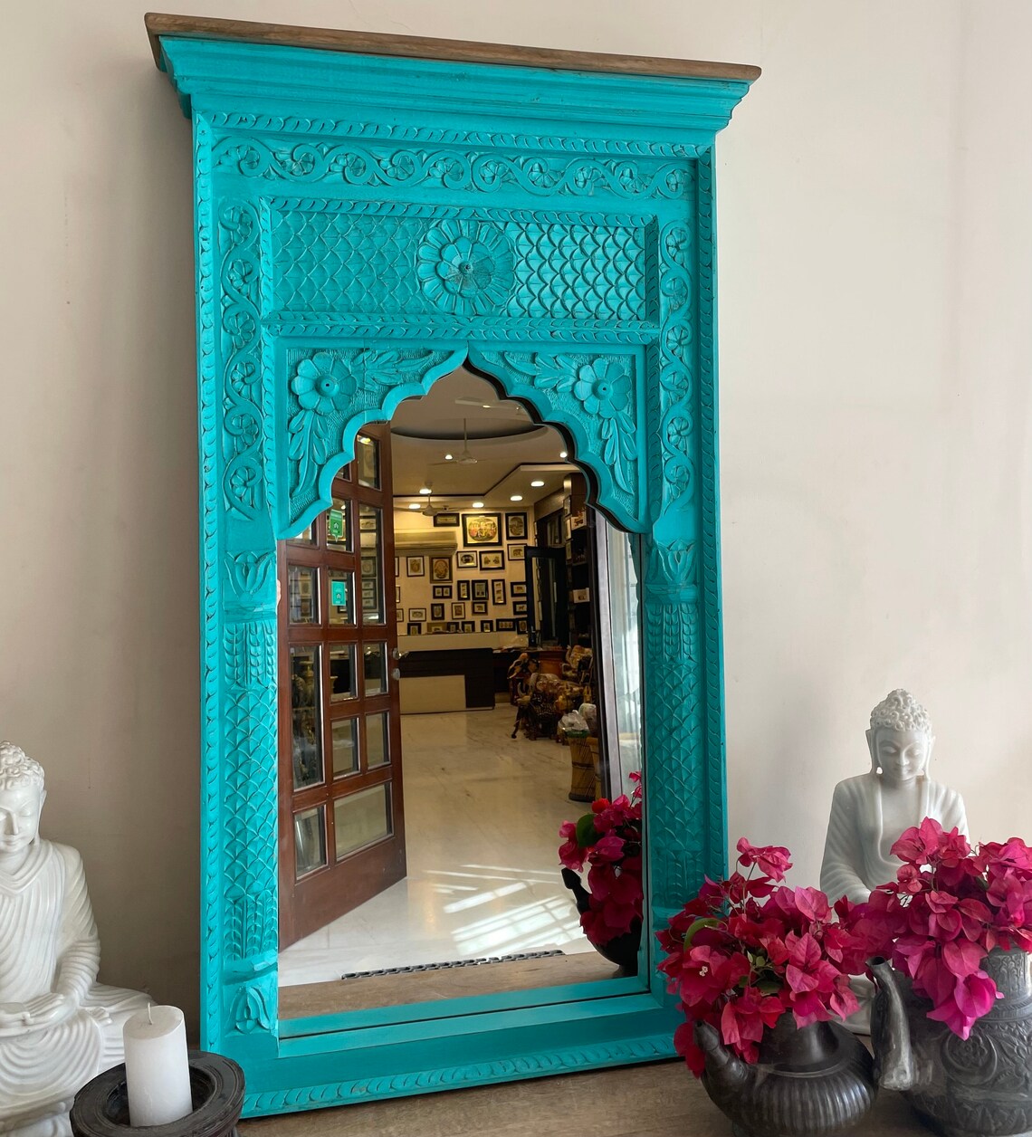 The Royal Jharokha Mirror | Hand-Carved Wooden Masterpiece