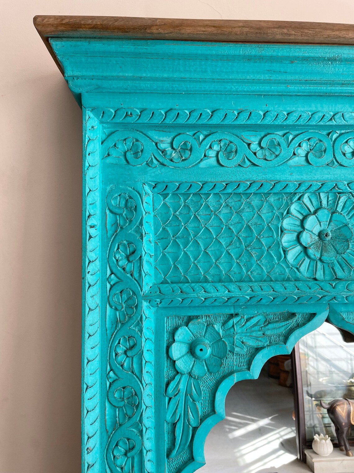 The Royal Jharokha Mirror | Hand-Carved Wooden Masterpiece