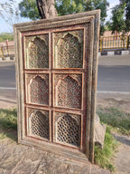 Hand‑Carved Floral Wall Panel — Indian Mango Wood, Distressed Finish, 180 × 120 cms