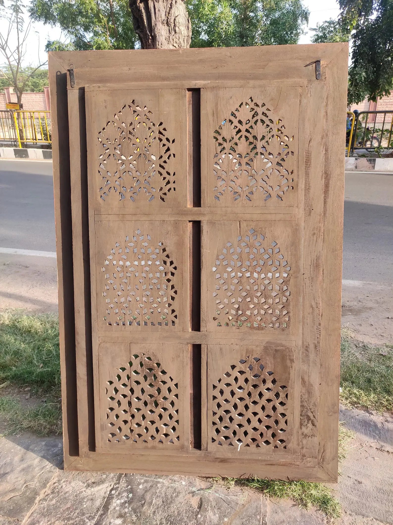 Hand‑Carved Floral Wall Panel — Indian Mango Wood, Distressed Finish, 180 × 120 cms plaques  above bed decor jlhomedecor2021.myshopify.com
