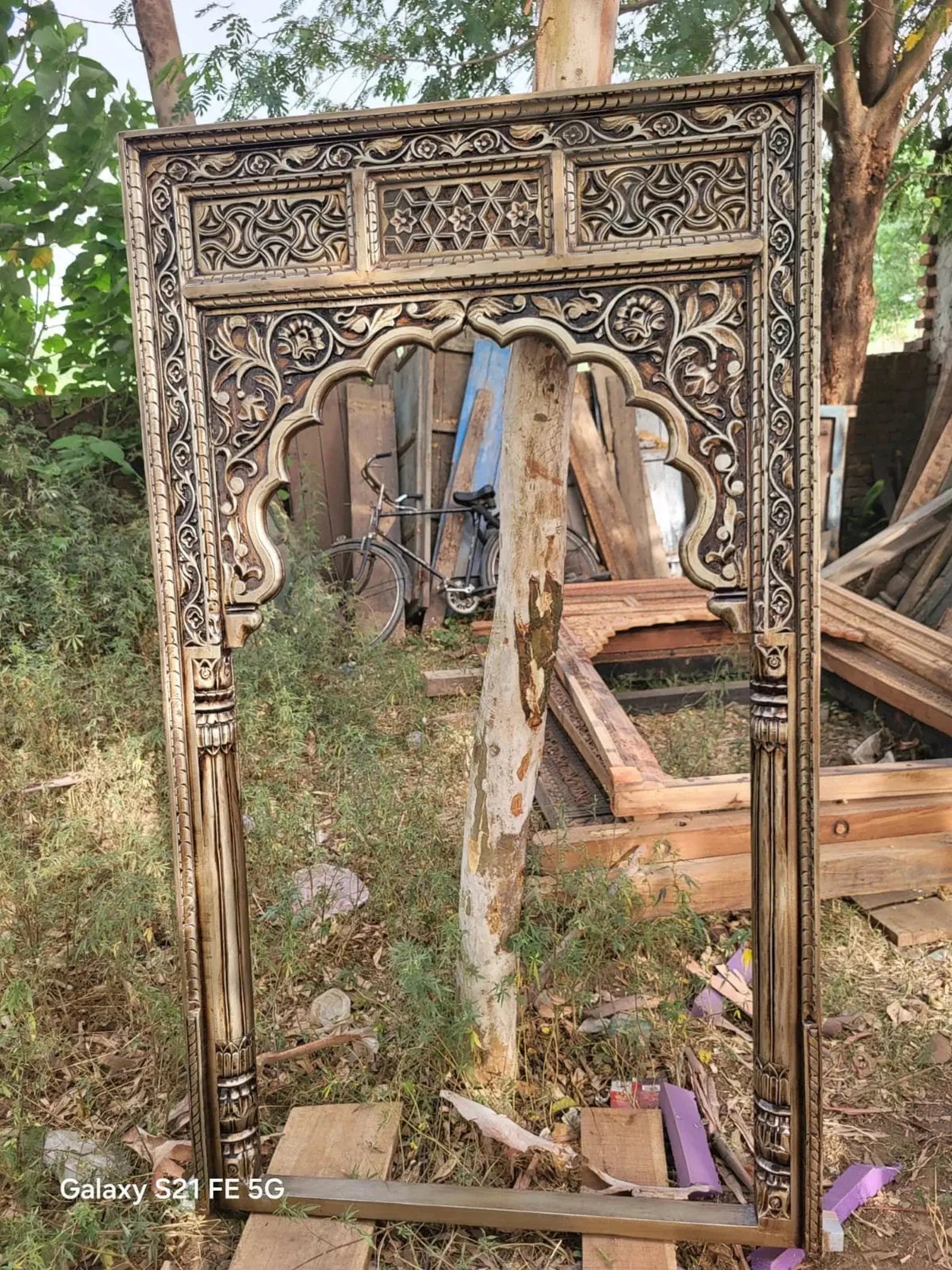 Boho Full‑Size Jharokha Mirror — Hand‑Carved Mango Wood, 90 × 180 × 8 cm, Distressed Antique Finish Mirror  185x90 cm mirror jlhomedecor2021.myshopify.com