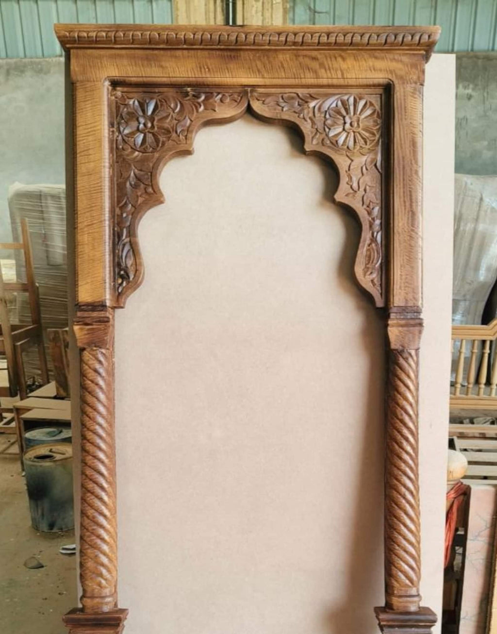 Antique‑Inspired Carved Wooden Wall Mirror in Distressed Brown — Rustic Barn Entryway/Table Mirror | Living Furn India .