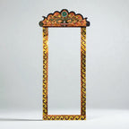 Boho Hand‑Carved Mango Wood Floor/Wall Mirror Frame — Painted Scalloped Crest, 74 × 23 in | Living Furn India