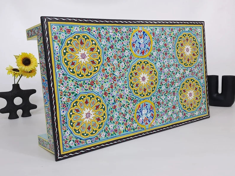 hand painted coffee table, mango wood coffee table, rectangular coffee table, tile motif table, painted wood table, colorful coffee table, bohemian table, mediterranean table, indian furniture, living room table, statement coffee table, handmade coffee table, artisan made table, premium wood table, quality furniture, durable table, sturdy table, timeless table, elegant table, ornate table, unique table, artistic table, focal piece table, handcrafted in india, sustainable mango wood, hand painted finish, sta