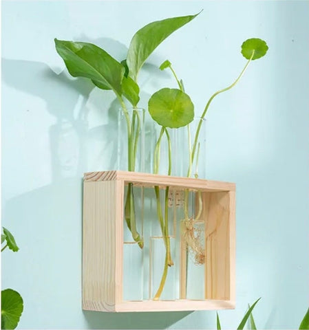 Wooden Glass Test Tube Flower Vases