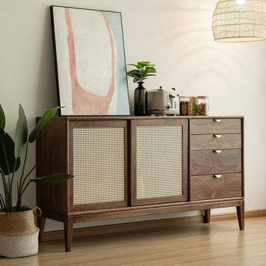 Caning Door solid walnut bedroom furniture, sideboard cabinet, buffet sideboard (Antique Luxurious )