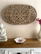 Hand‑Carved Wooden Wall Hanging Panel — Mango Wood, Distressed Natural Finish, 36 × 20 ×