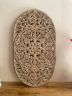 Hand‑Carved Wooden Wall Hanging Panel — Mango Wood, Distressed Natural Finish, 36 × 20 ×