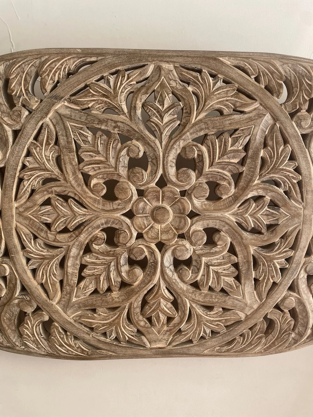 Hand‑Carved Wooden Wall Hanging Panel — Mango Wood, Distressed Natural Finish, 36 × 20 ×