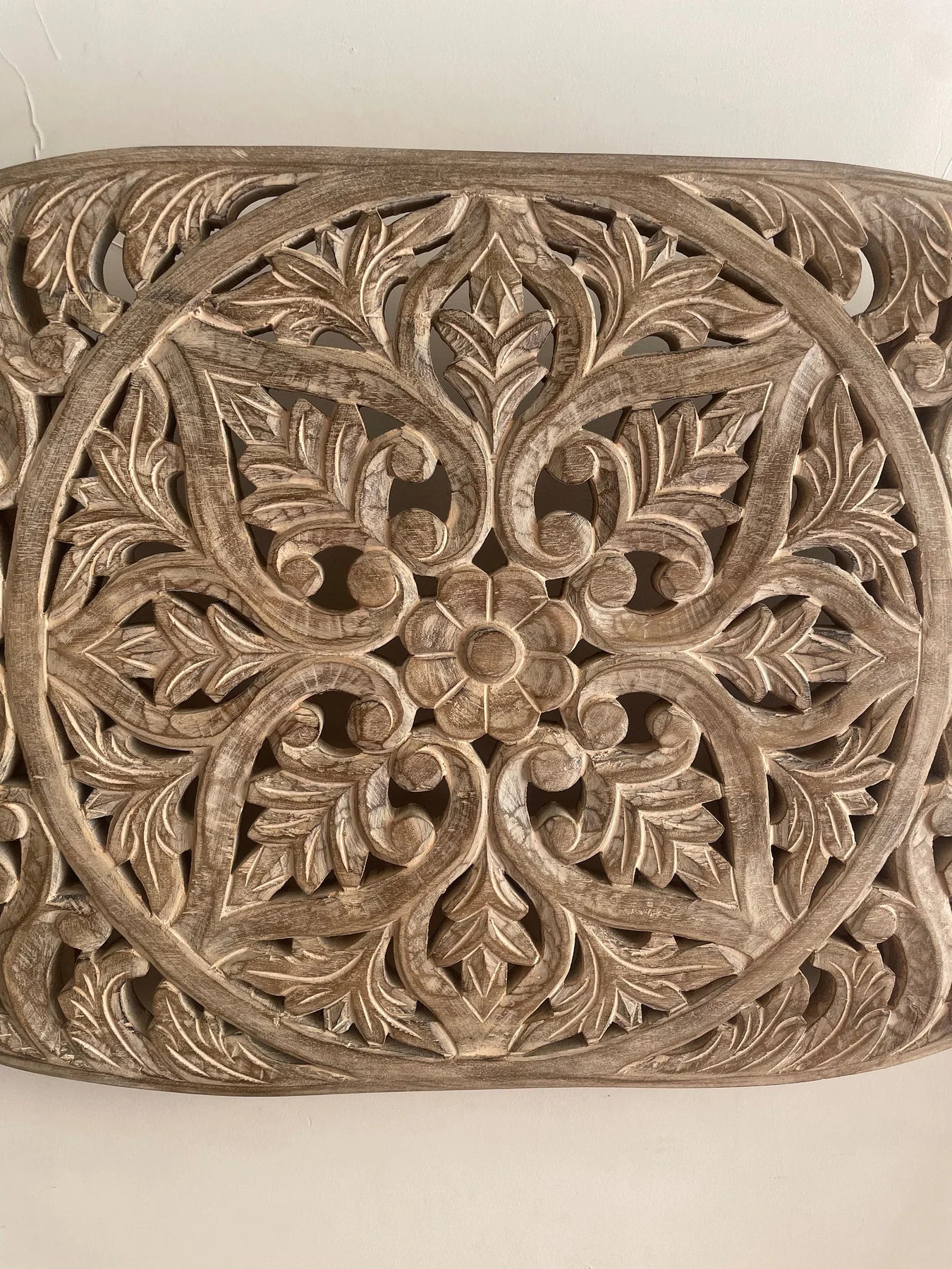 Hand‑Carved Wooden Wall Hanging Panel — Mango Wood, Distressed Natural Finish, 36 × 20 ×