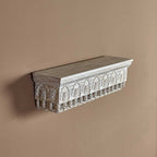 Hand‑Carved Mango Wood Floating Shelf — Jharokha Arch Design, Distressed Finish, 85 × 23 × 20 cm (6 kg)