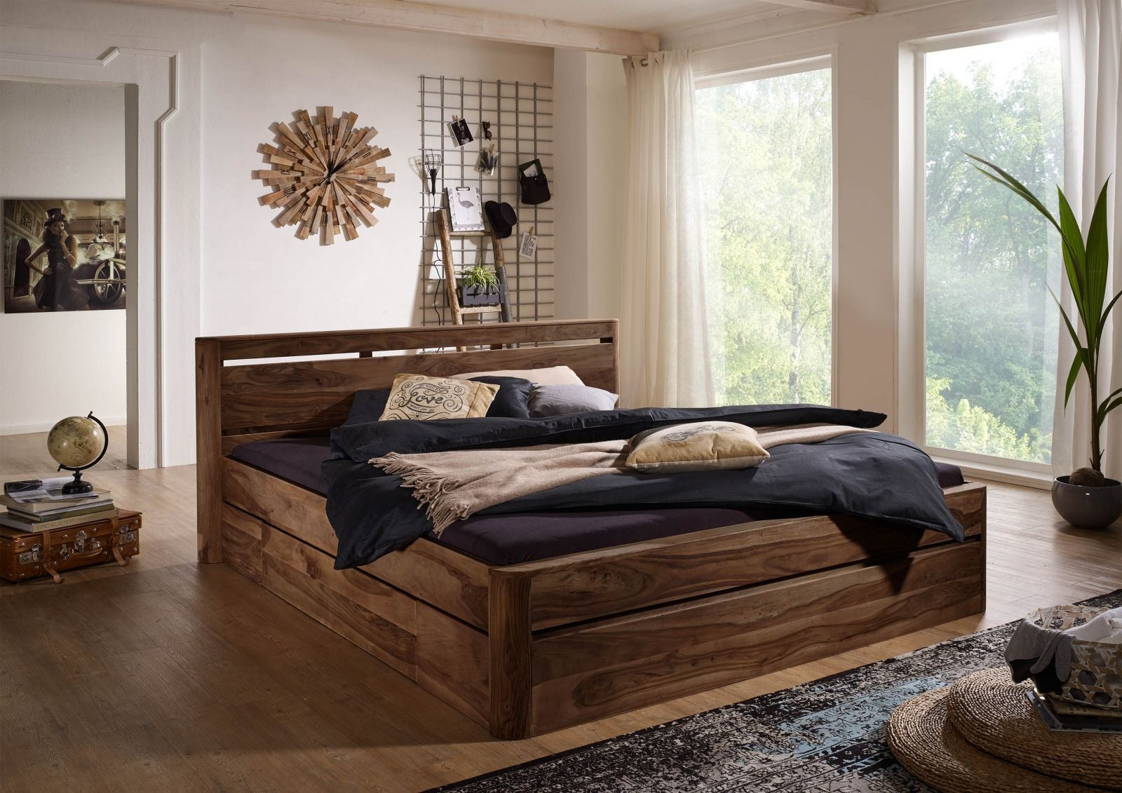 Bed with drawer Sheesham 180x200x90 walnut