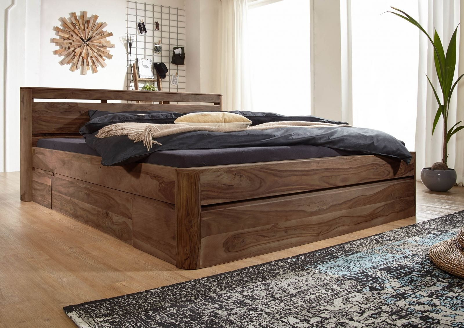 Bed with drawer Sheesham 180x200x90 walnut